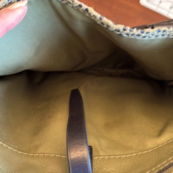 Fossil Olive Navy Dotted Genuine Leather 2-in-1 Satchel Cross Body Bag - Picture 7 of 13